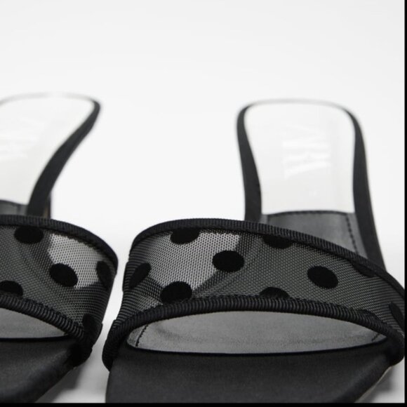 ZARA Black Mesh Heeled Party Sandals Slides 37 NEW 6.5 - Picture 8 of 14